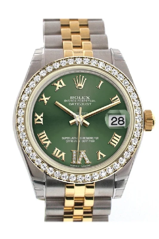 Rolex Submariner with classic black dial -Rolex Datejust 31 Olive Green Large VI Diamond Dial Diamond Bezel Jubilee Yellow Gold Two Tone Watch 178383 Pre-owned