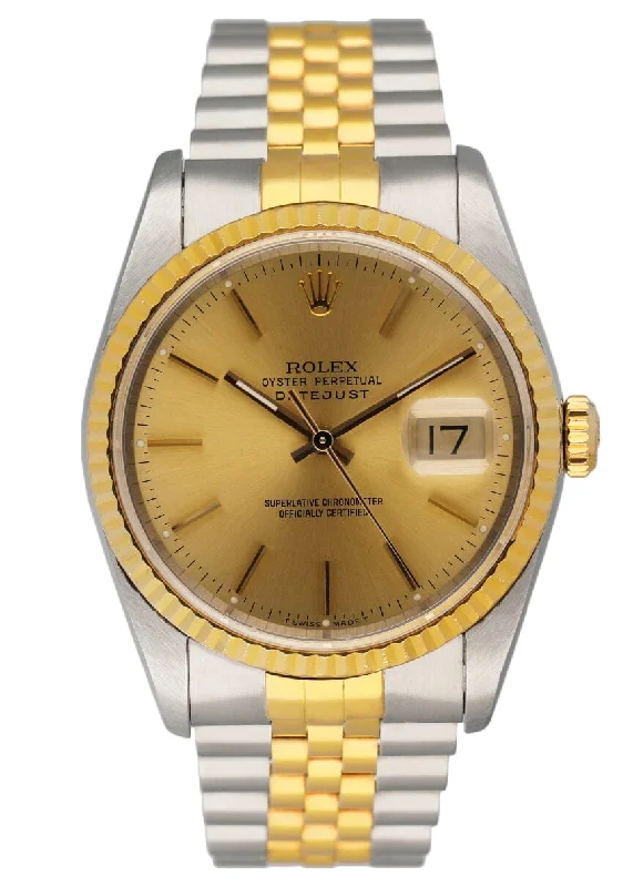 Rolex watches with stainless steel bracelet -NOS Rolex Datejust 16233 Champagne Dial Mens Watch Box Papers