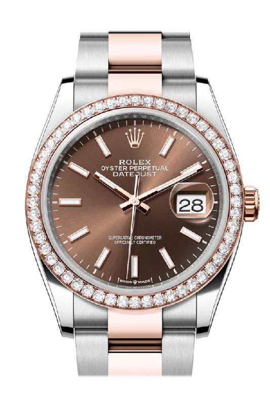 Rolex Datejust with white dial -Rolex Datejust 36 Chocolate Dial Diamond Bezel Rose Gold Two Tone Watch 126281RBR