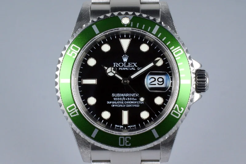 Rolex two-tone stainless steel and gold -2004 Rolex Green Submariner 16610V Mark I Dial with Box and Service Papers