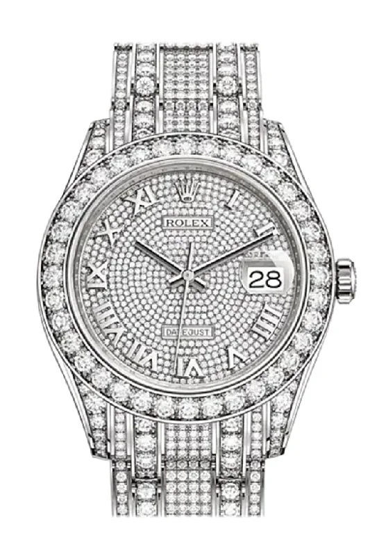 Rolex Sky-Dweller with white dial -ROLEX Pearlmaster 39 Diamond Pave Dial Pearlmaster Bracelet White Gold Watch 86409RBR