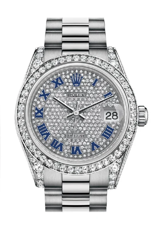 Rolex watches with date function -Rolex Datejust 31 Diamond-paved Roman Dial Diamond Bezel Lug 18K White Gold President Ladies Watch 178159 Pre-owned