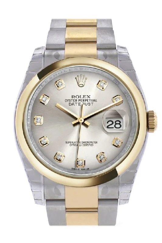 Rolex Daytona with green dial -Rolex Datejust 36 Silver Diamond Dial 18k Gold Two Tone Oyster Watch 116203 Pre-owned