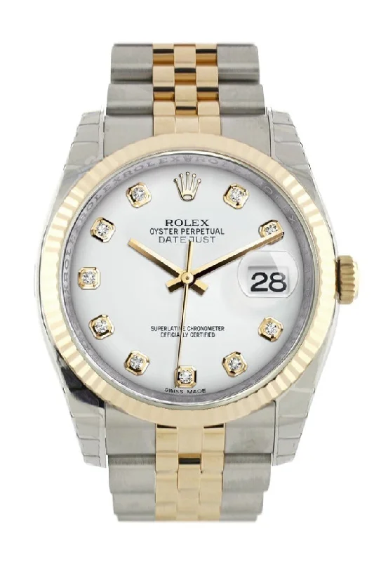 Rolex Day-Date 36mm with gold case -Rolex Datejust 36 White Diamond Dial Fluted 18K Gold Two Tone Jubilee Watch 116233 Pre-owned