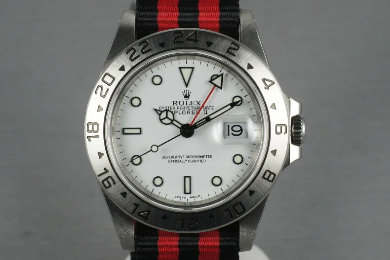 Rolex watches with anniversary edition designs -2000 Rolex Explorer II 16570 White Dial