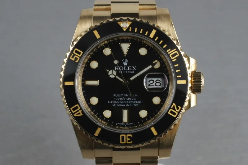 Rolex Submariner with steel bracelet -2008 Rolex Ceramic Submariner 18K Black Dial Ref: 116618 with Box and Papers