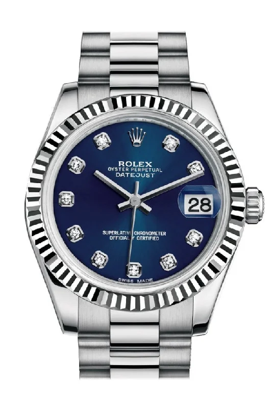 Rolex Sea-Dweller 50th Anniversary edition -Rolex Datejust 31 Blue Diamond Dial Fluted Bezel 18K White Gold President Ladies Watch 178279 Pre-owned