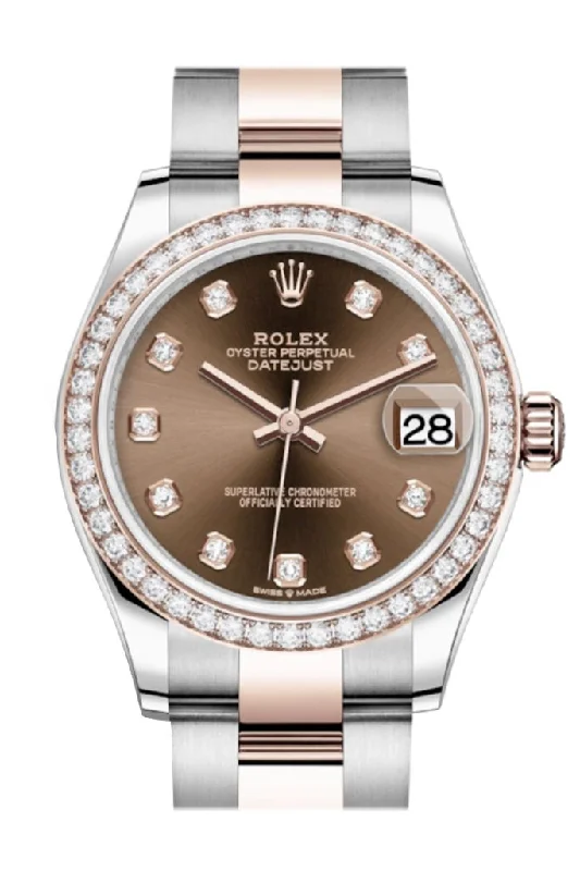 Rolex Pearlmaster diamond watches -Rolex Datejust 31 Chocolate Diamonds Dial Diamond Bezel Rose Gold Two Tone Watch 278381RBR 278381