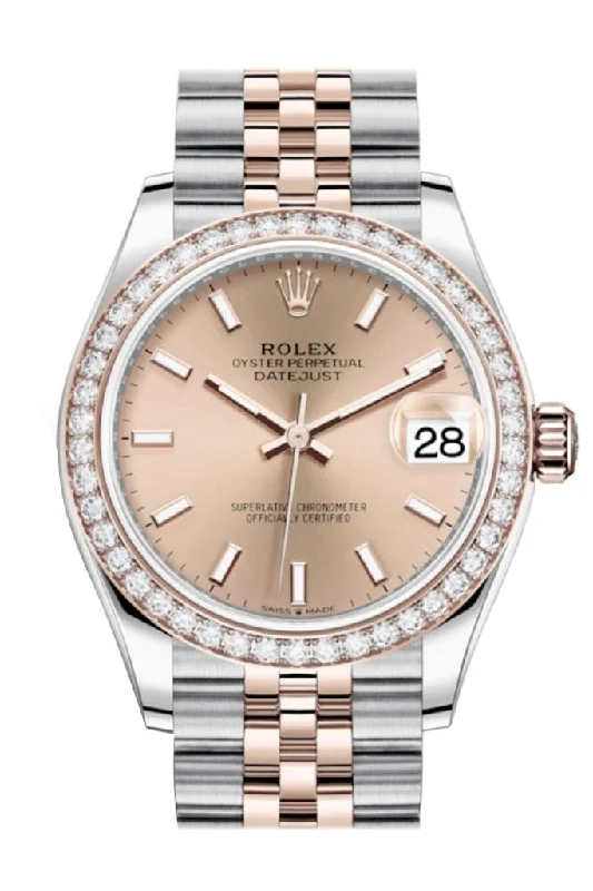 Rolex automatic movement watches -Rolex Datejust 31 Rosé Dial Diamond Bezel Rose Gold Two Tone Jubilee Watch 278381RBR 278381