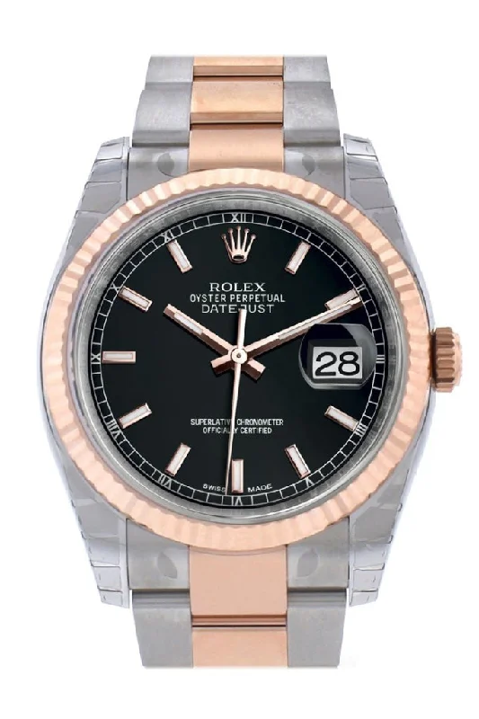 Rolex Submariner with rugged steel case -Rolex Datejust 36 Black Dial Fluted Steel and 18k Rose Gold Oyster Watch 116231 Pre-owned