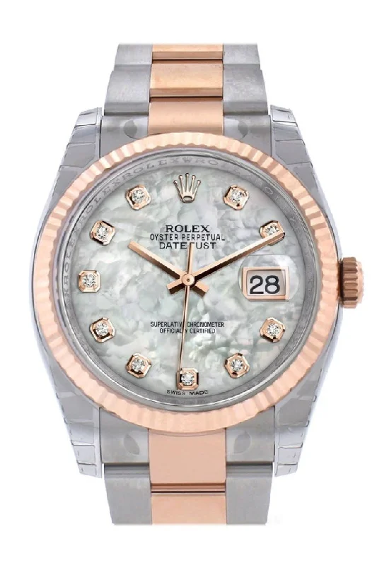 Rolex Daytona with tachymeter dial -Rolex Datejust 36 White mother-of-pearl diamonds Dial Fluted Steel 18k Rose Gold Oyster Watch 116231 Pre-owned