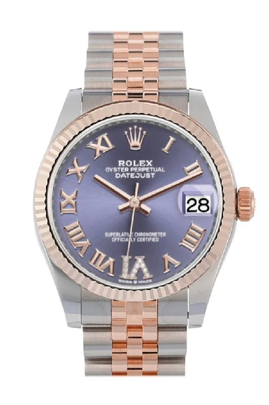 Rolex Daytona with leather strap -Rolex Datejust 31 Aubergine Large VI set with diamonds Dial Fluted Bezel 18K Everose Gold Two Tone Jubilee Watch 278271