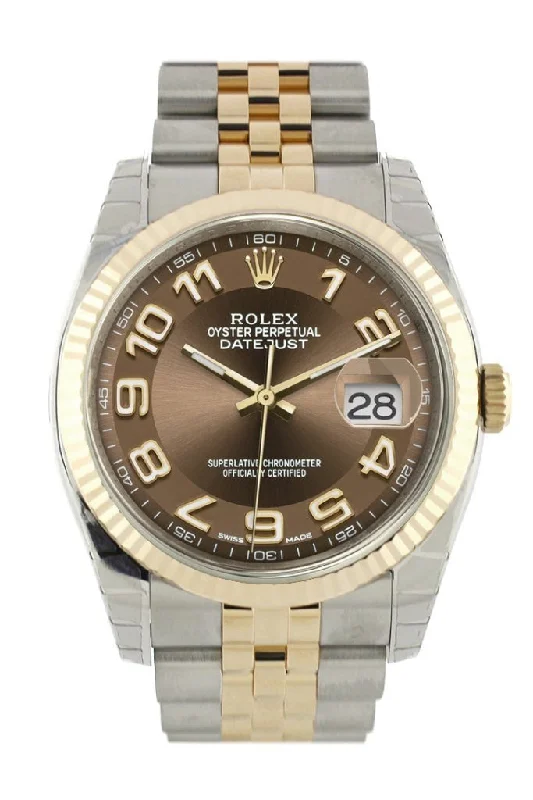 Rolex watches with chronograph functions -Rolex Datejust 36 Bronze Arab Dial Fluted 18K Gold Two Tone Jubilee Watch 116233 Pre-owned