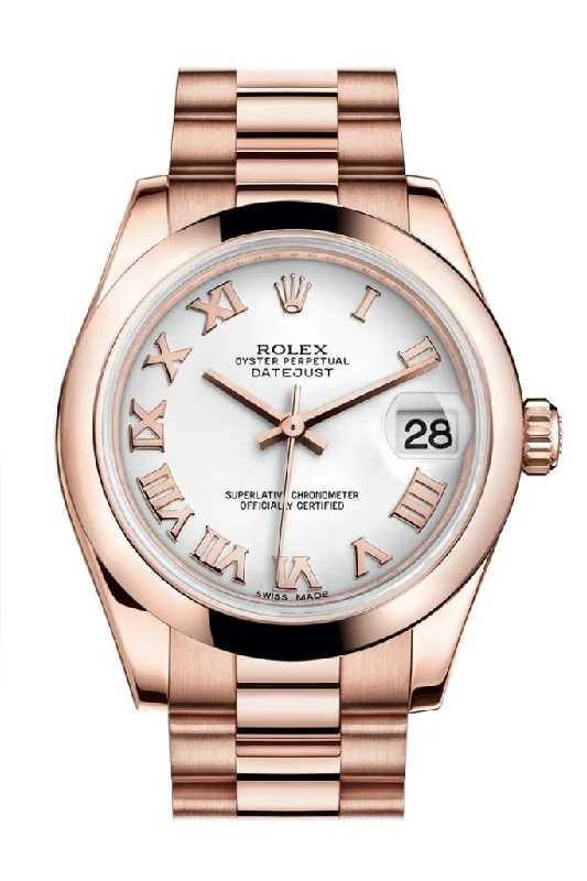 Rolex Daytona with steel bracelet -Rolex Datejust 31 White Roman Dial 18K Everose Gold President Ladies Watch 178245 Pre-owned