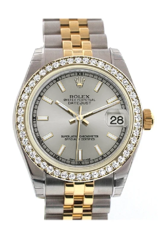 Rolex Daytona with green dial -Rolex Datejust 31 Silver Dial Diamond Bezel Jubilee Yellow Gold Two Tone Watch 178383 Pre-owned