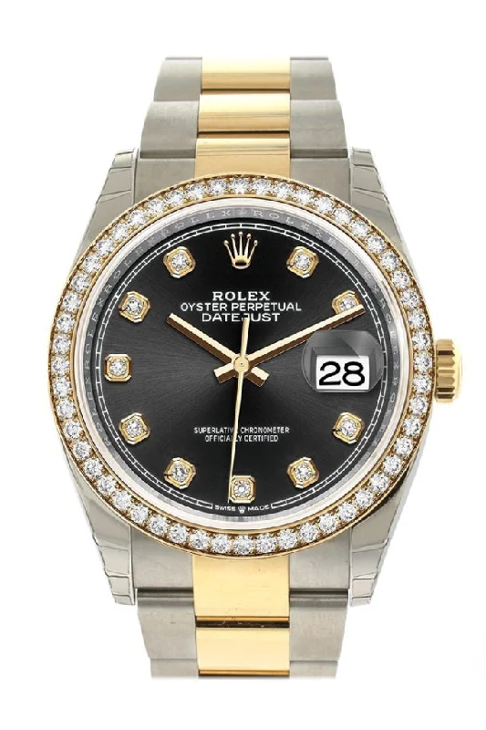 Rolex Explorer with durable design -Rolex Datejust 36 Black set with diamonds Dial Diamond Bezel Oyster Yellow Gold Two Tone Watch 126283RBR 126283 NP