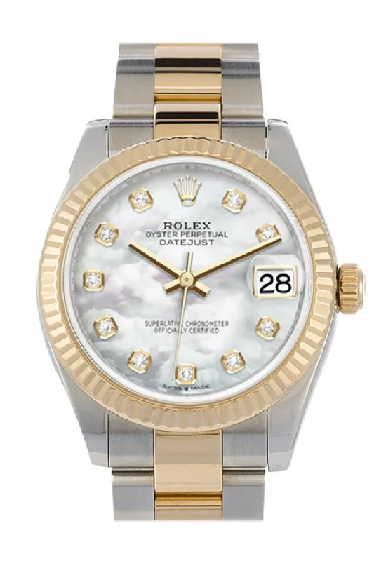 Rolex Sea-Dweller with high-performance features -Rolex Datejust 31 White mother-of-pearl Diamond Dial Fluted Bezel 18K Yellow Gold Two Tone Watch 278273 NP