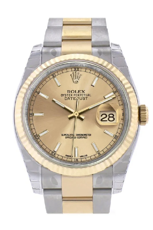 Rolex Sky-Dweller with white ceramic dial -Rolex Datejust 36 Champagne Dial Fluted 18K Gold Two Tone Oyster Watch 116233 Pre-owned