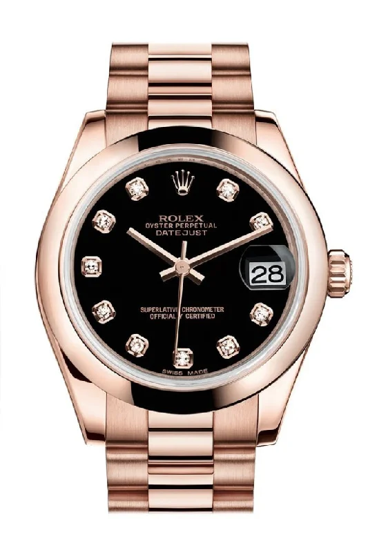 Rolex Datejust with classic steel case -Rolex Datejust 31 Black Diamond Dial 18K Everose Gold President Ladies Watch 178245 Pre-owned