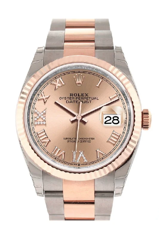 Rolex Datejust 41mm with diamond bezel -Rolex Datejust 36 Rose Set with Diamonds Dial Fluted Rose Gold Two Tone Watch 126231 NP