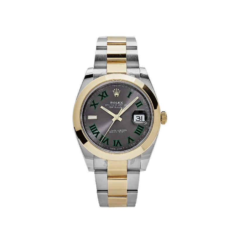 Rolex watches with gold and platinum designs -Rolex Datejust 126303 'Wimbledon' Yellow Gold Stainless Steel Slate Dial (2021)