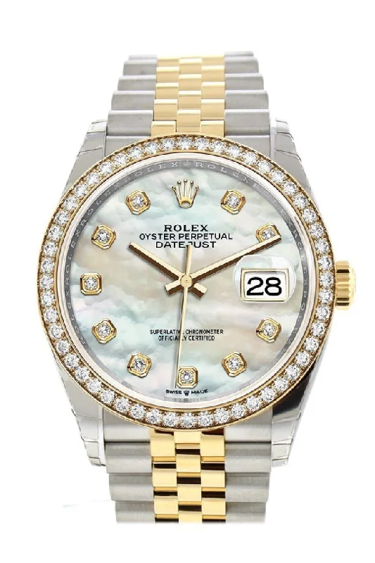 Rolex Sea-Dweller with vintage design -Rolex Datejust 36 White mother-of-pearl Diamonds Dial Diamond Bezel Jubilee Yellow Gold Two Tone Watch 126283RBR 126283 NP