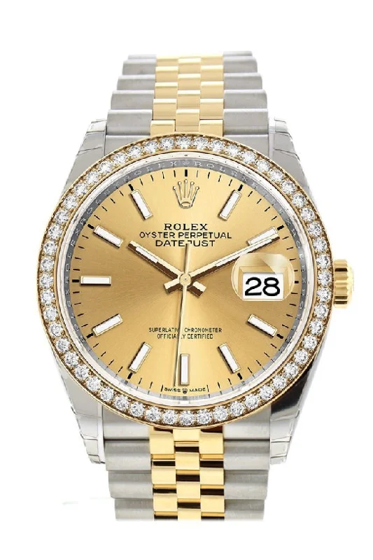 Rolex Sea-Dweller with luxury bracelet -Rolex Datejust 36 Champagne-colour Dial Diamond Bezel Jubilee Yellow Gold Two Tone Watch 126283RBR 126283 NP