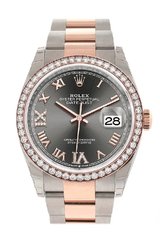 Rolex Sea-Dweller 4000m water resistance -Rolex Datejust 36 Dark Rhodium Diamonds Dial Diamond Bezel Rose Gold Two Tone Watch 126281RBR 126281 NP