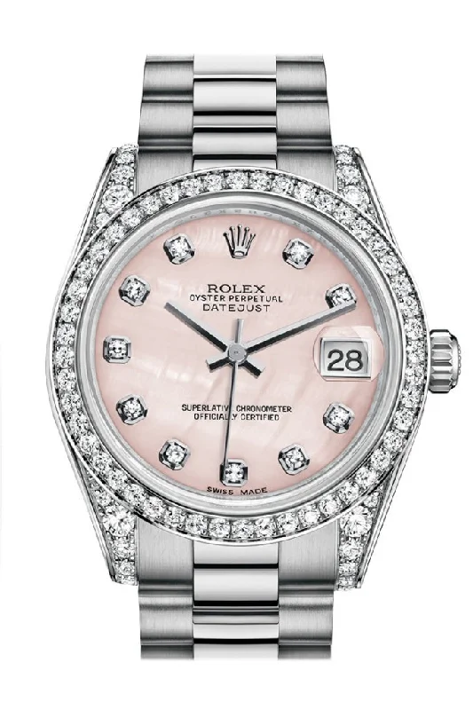 Rolex Sea-Dweller with helium escape valve -Rolex Datejust 31 Pink mother-of-pearl Diamond Dial Diamond Bezel Lug 18K White Gold President Ladies Watch 178159 Pre-owned