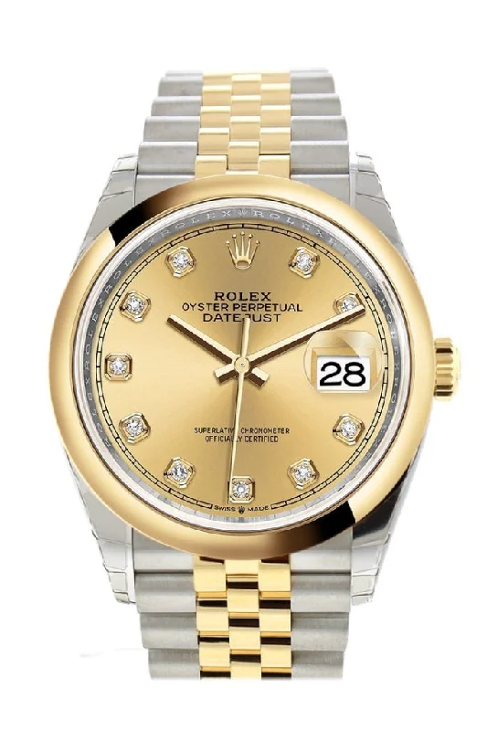 Rolex Submariner with green dial -Rolex Datejust 36 Champagne-colour set with diamonds Dial Dome Bezel Jubilee Yellow Gold Two Tone Watch 126203 NP