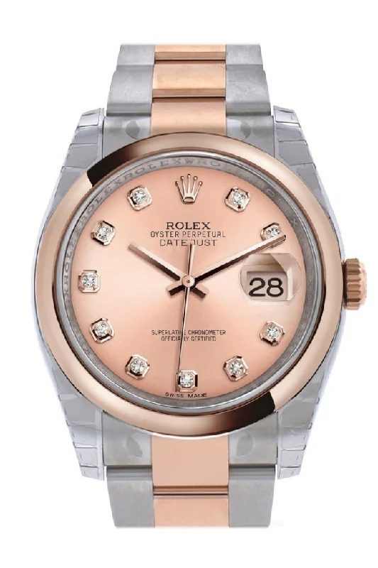 Rolex watches for luxury collectors -Rolex Datejust 36 Pink set with diamonds DialSteel and 18k Rose Gold Oyster Watch 116201 Pre-owned