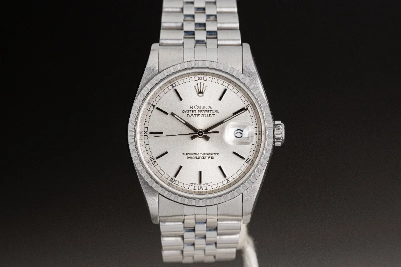 Rolex Oyster Perpetual with luminous markers -2000 Rolex 16220 36mm Datejust Silver Stick Dial with Roman Numeral Track Ring & Jubilee Bracelet