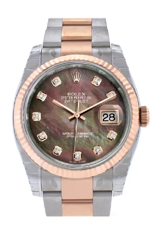 Rolex Day-Date 40mm with polished dial -Rolex Datejust 36 Black mother-of-pearl diamonds Dial Fluted Steel and 18k Rose Gold Oyster Watch 116231 Pre-owned