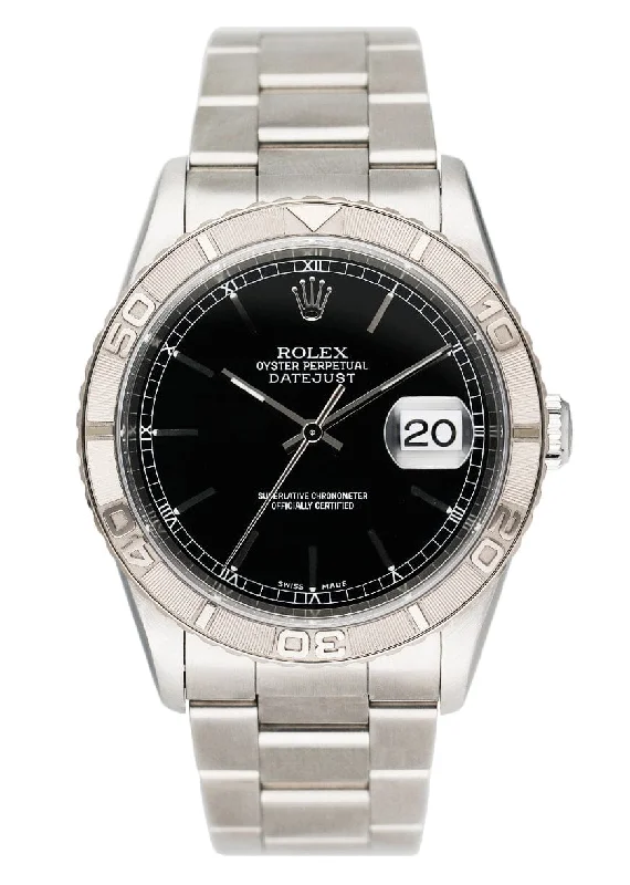 Rolex Explorer I with stainless steel case -Rolex Oyster Datejust Turn-O-Graph 16264 Black Dial Mens Watch