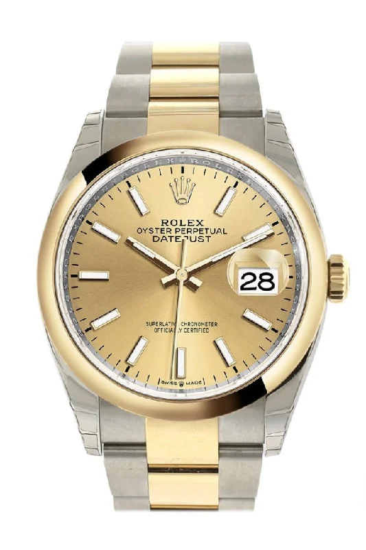 Rolex 18k gold Datejust watches -Rolex Datejust 36 Champagne-colour Dial Dome Bezel Oyster Yellow Gold Two Tone Watch 126203 NP